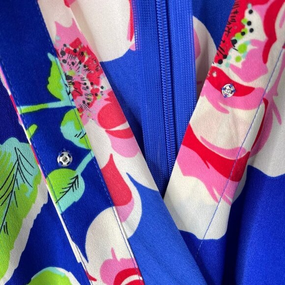 Yumi Kim Floral Romper Small VNeck Short Sleeve Belted Dodger Blue - Picture 3 of 13